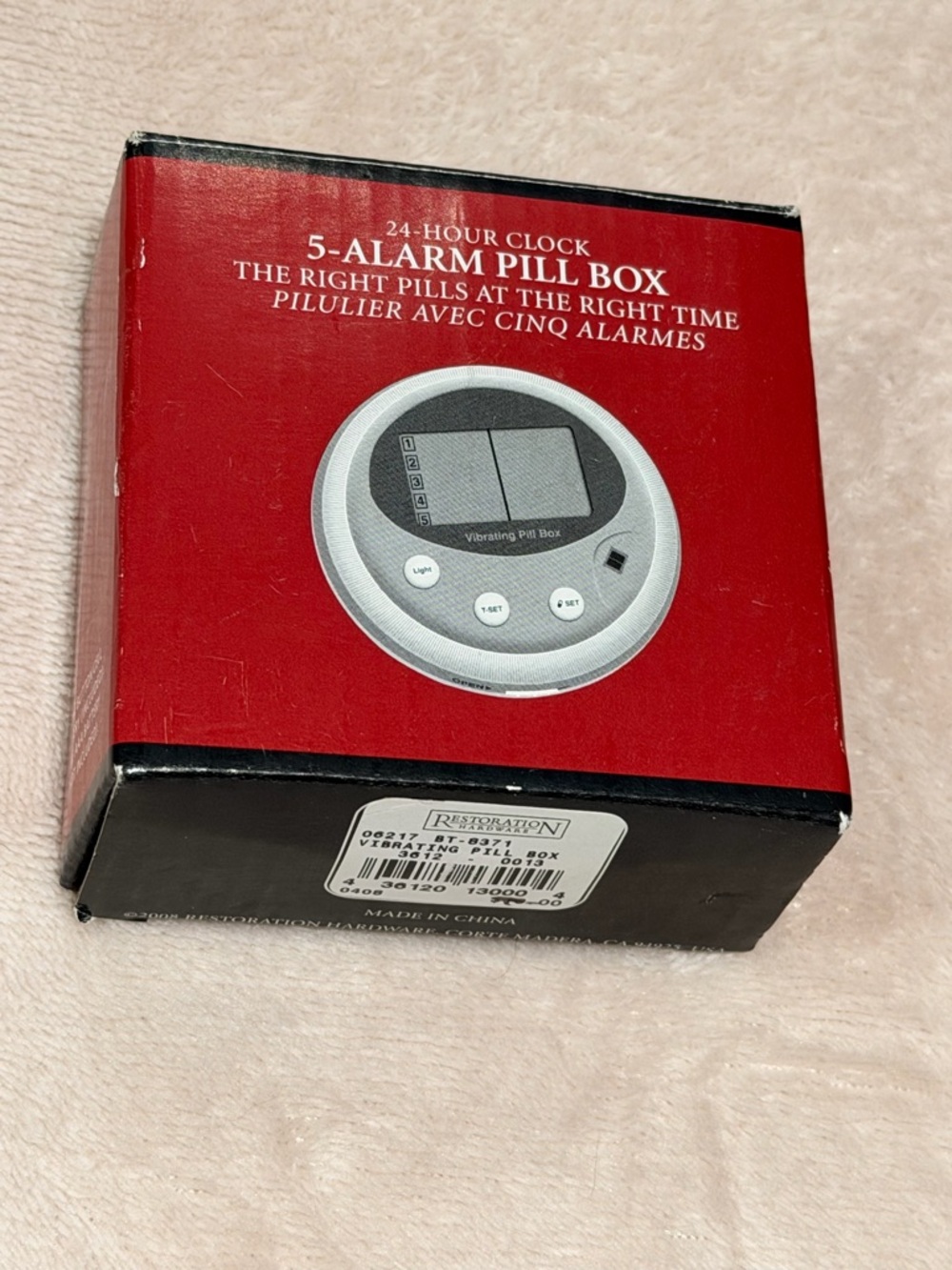 Restoration Hardware Red and Black 5-Alarm Pill Box Packaging